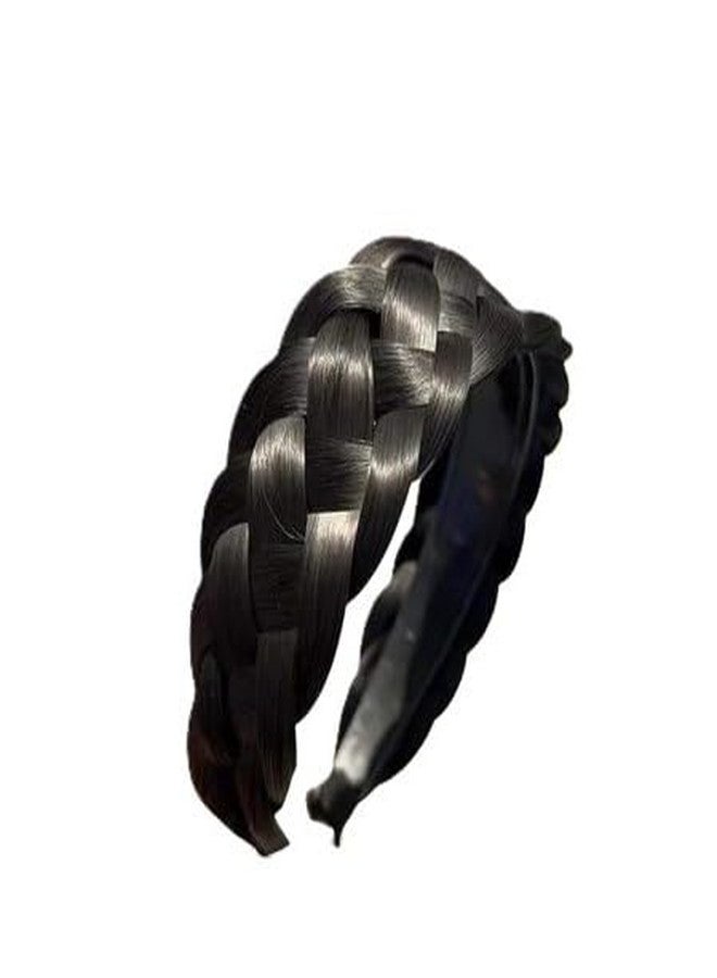 Mozff Black Brown Twist Braided Headband Wig Headband Wide-Brimmed Hair Hoop Simple Ponytail Braid Hairpiece Hairband Hair Accessories Stretch Quality Synthetic Braided Headbands Women Girl Hairs Braid - Image 1